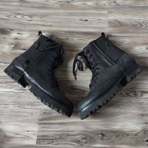 Donald J Pliner Esa Black Leather Combat Boot Women's Size 8